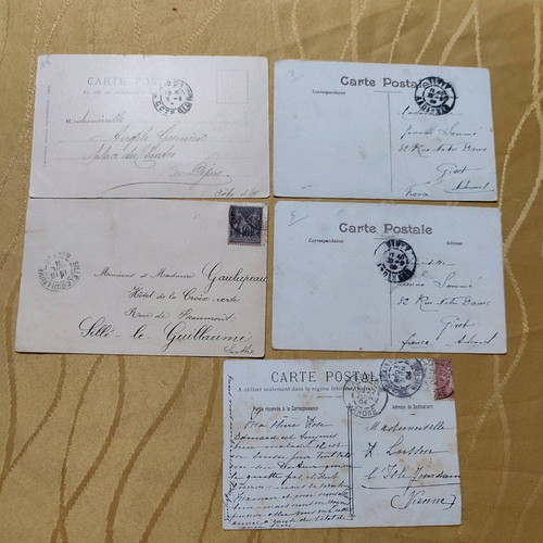 French postcards used, pack of 5, with stamps 1901-1909