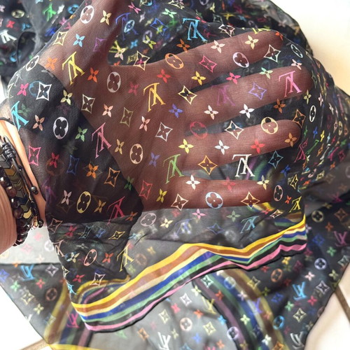 Louis Vuitton Monogram Multicolor Silk Scarf like new, black