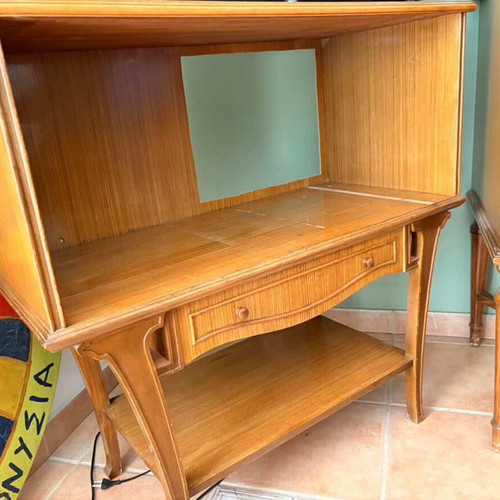 Wooden secretary desk used with storage space