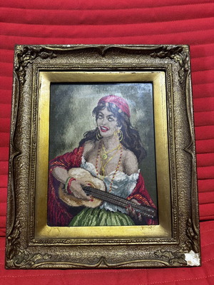 Goblen embroidery used, handmade textile art