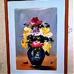 ζωγραφιστό βάζο με πολύχρωμα λουλούδια 40 X 30 cm