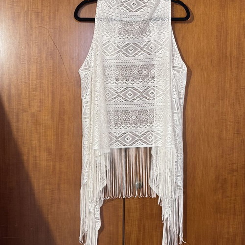 Boho Fringe Cover-Up vest like new, white, one size