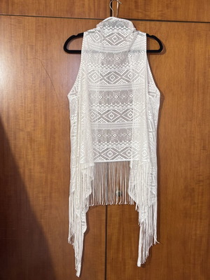Boho Fringe Cover-Up vest like new, white, one size