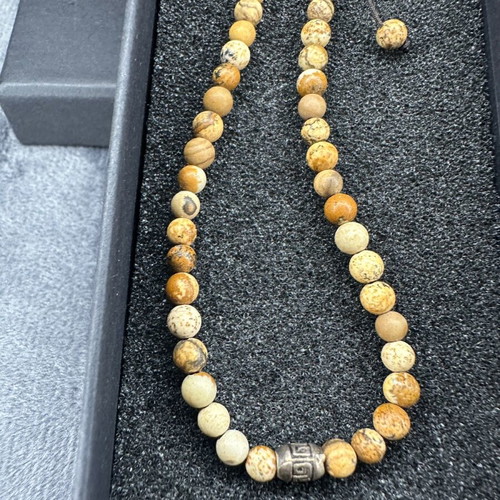Picture Jasper bracelet handmade with Greek key, new, multicolor