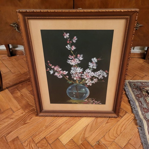 Painting used with indistinct signature, 1960s, with glass
