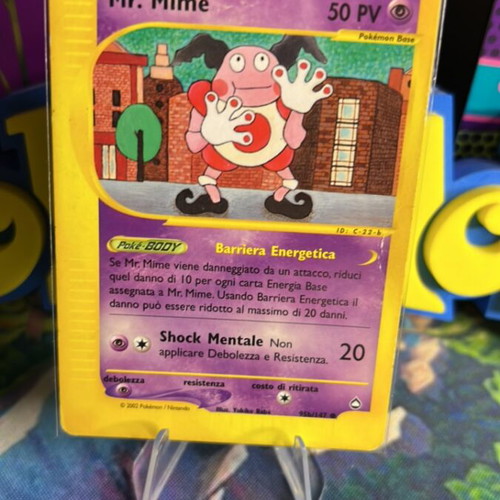 Mr. Mime Aquapolis Pokemon card, vintage NM back, EX front dent