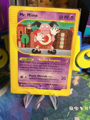 Mr. Mime Aquapolis Pokemon card, vintage NM back, EX front dent