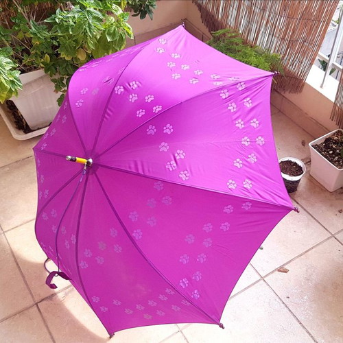 Large umbrella with cat paws print, purple