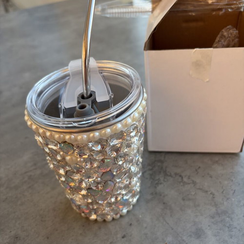 Luxury rhinestone tumbler with straw, brand new