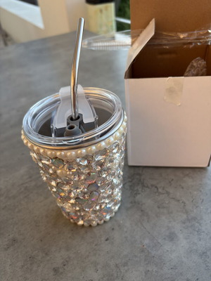Luxury rhinestone tumbler with straw, brand new