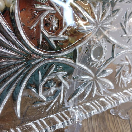 Walther Crystal Glas crystal platter like new with floral elements