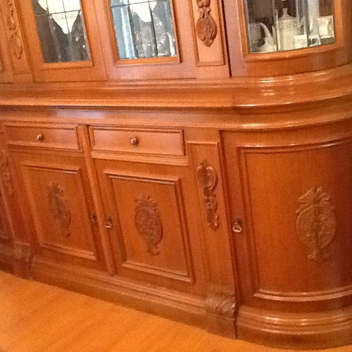 Handmade walnut display cabinet like new with crystal doors