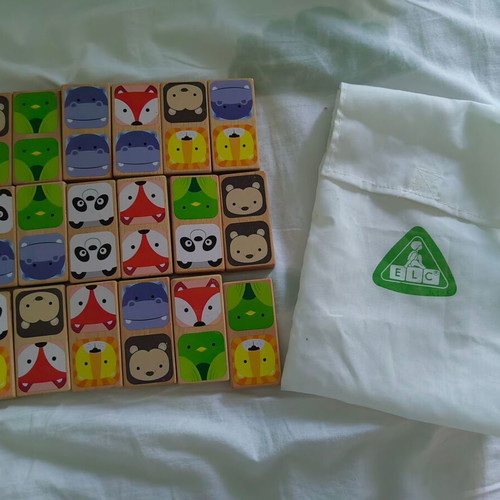 ELC wooden domino like new with animals and storage pouch