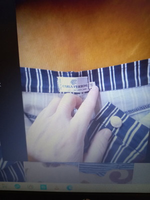Women's striped pants like new, size L, white and blue