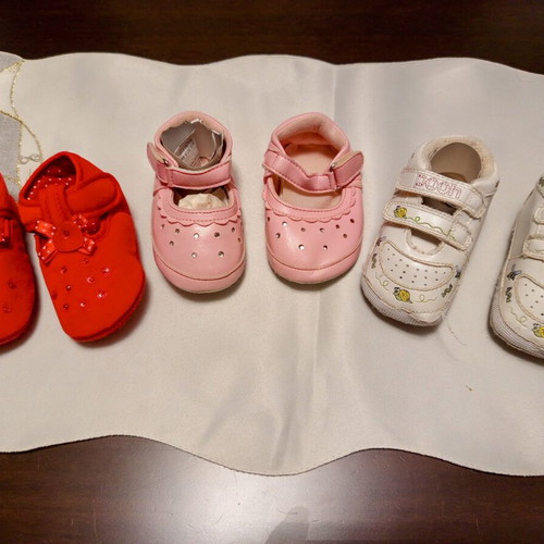 Set of 3 pairs of baby cuddle shoes used, Disney Pooh & Glam Style