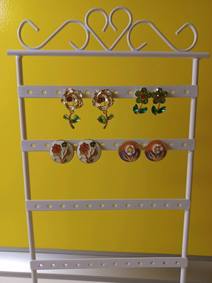 Earrings set of 4 like new, romantic floral-faux with silicone backs