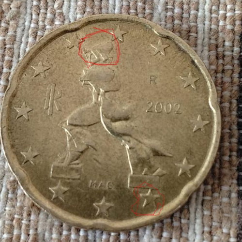 Rare 2002 Italy 20 Euro Cent Coin with Double Mint Error