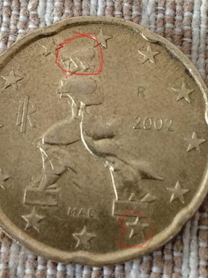 Rare 2002 Italy 20 Euro Cent Coin with Double Mint Error