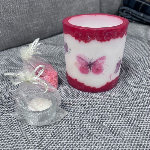 Handmade scented wax lantern like new with butterflies