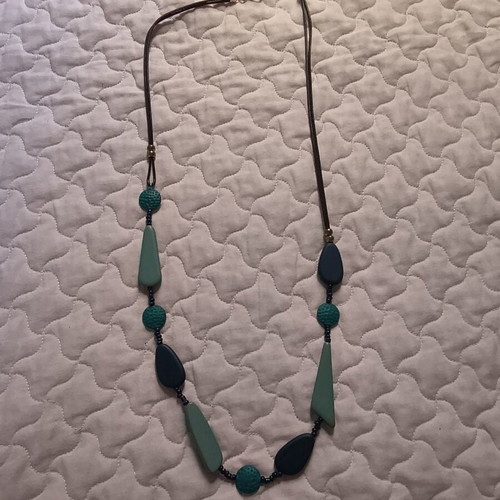 Handmade necklace with petrol and dark grey-blue beads