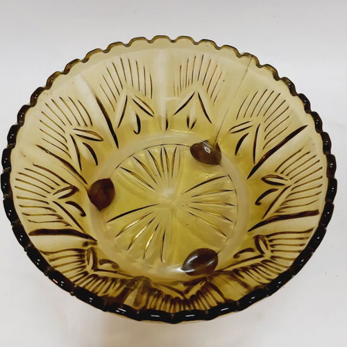 Vintage amber glass bowl from Czechoslovakia like new, 20.5 cm