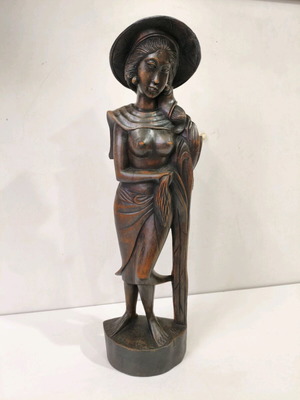 Wooden statue of a topless girl handmade like new