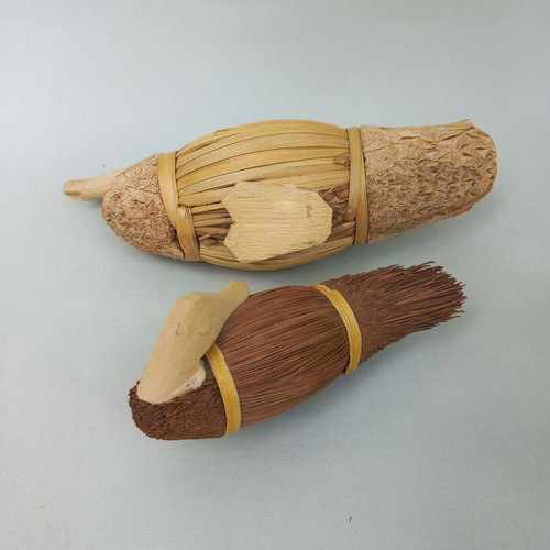 Set of handmade decorative wicker ducks used