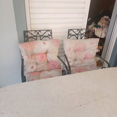 Marble garden table with four chairs used, heavy construction