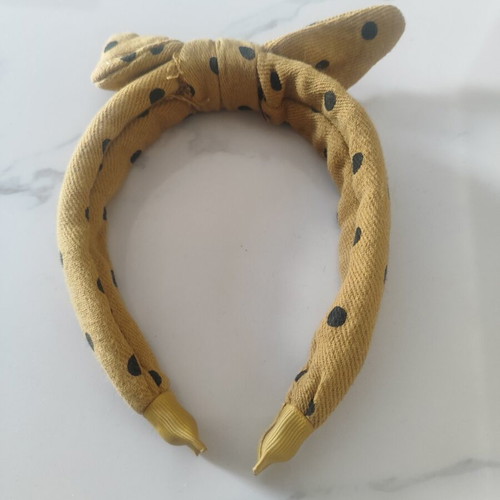 Children's Headband with Bow used, mustard with black polka dots