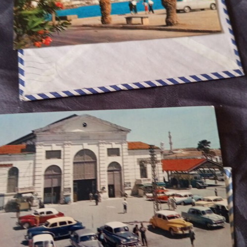 Mail envelopes 1968 with postcards used, stamps and postmarks