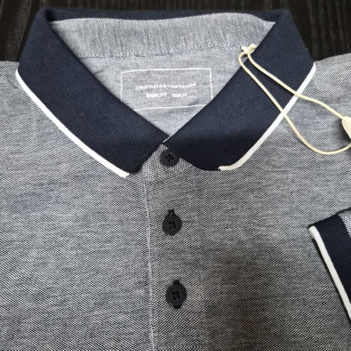 Short-sleeve blue shirt with label, gray, size M, cotton