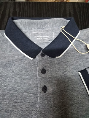 Short-sleeve blue shirt with label, gray, size M, cotton