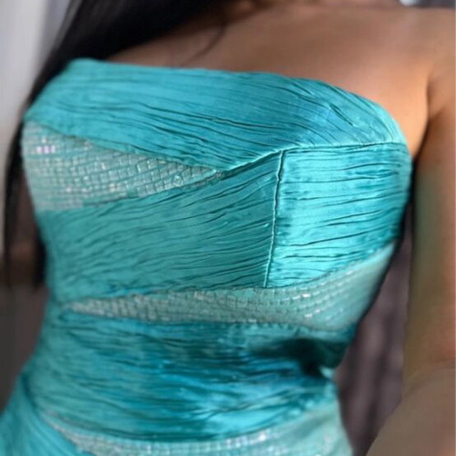 Maestri turquoise strapless dress like new, size L