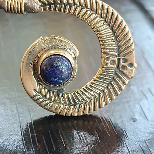Brass bracelet with lapis lazuli stone new adjustable size