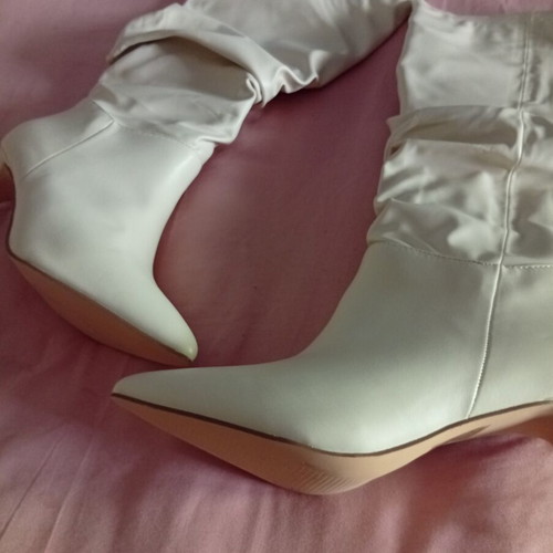Beige faux leather boots with scrunch heel height 8cm size 38 new