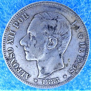 Ισπανία 5 πεσέτες-Spain 5 pesetas 1883 MS M ασημένιο