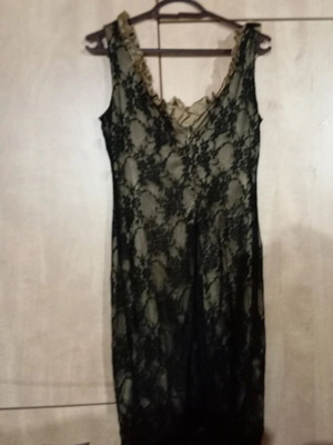 Gianni Rodini women's dress satin weave champagne and black lace size M like new