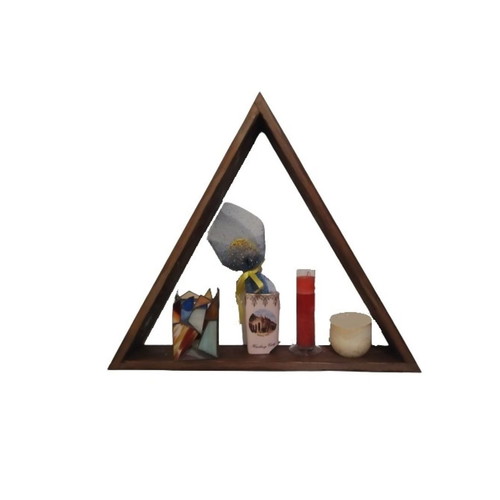 Triangle wooden wall shelf new, walnut color