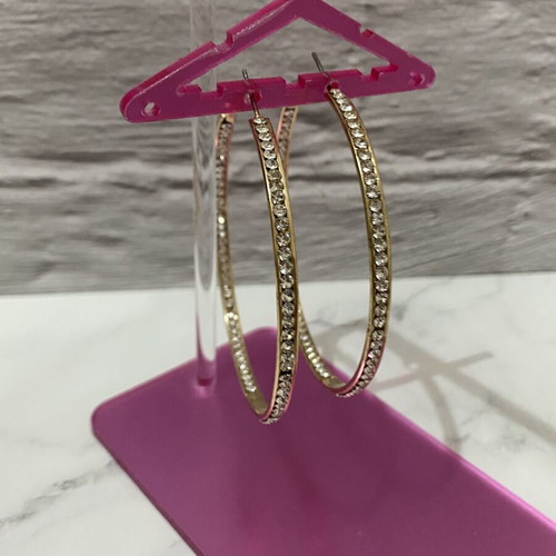 Large hoop earrings with rhinestones like new, gold tone