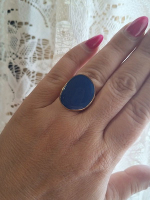 Steel ring in gold color with blue enamel, adjustable, like new