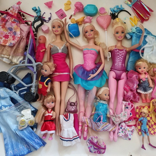 Barbie, Chelsea, Anlily dolls set with stroller and accessories
