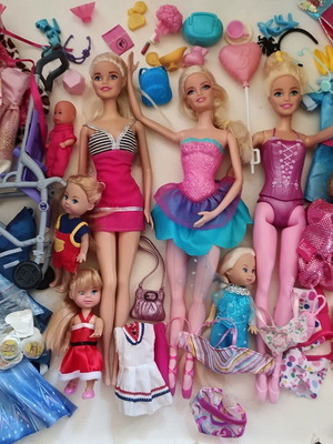 Barbie, Chelsea, Anlily dolls set with stroller and accessories