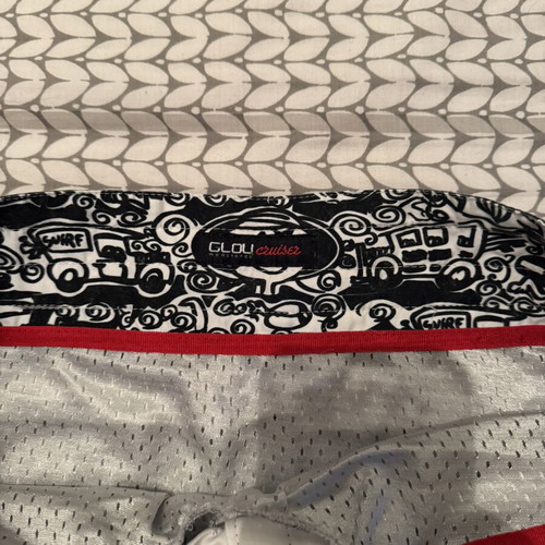 Men's surf style swim shorts striped white black with red cord size L used