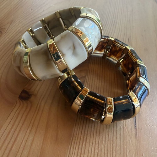 Set Chunky Bracelets new, beige and gold elastic