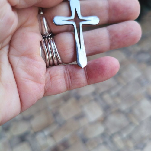 Steel cross like new, matte and glossy sides, gray