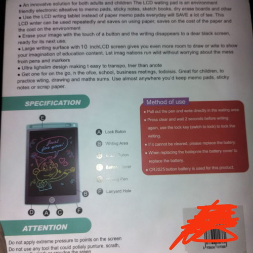 10" LCD panel kids sketch tablet