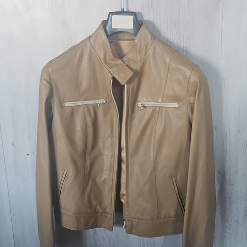 Genuine leather jacket, beige, size L, made in Italy