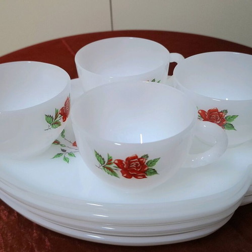 Vintage porcelain plates with cups new set with roses