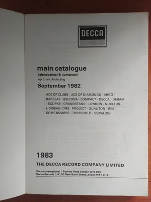 DECCA main catalogue 1983 μεταχειρισμένο συλλεκτικό
