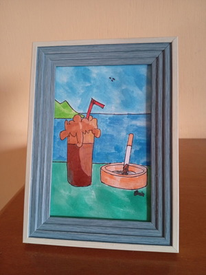 Frappé Drawing Inspired by Greek Summer, New, Watercolor and Ink